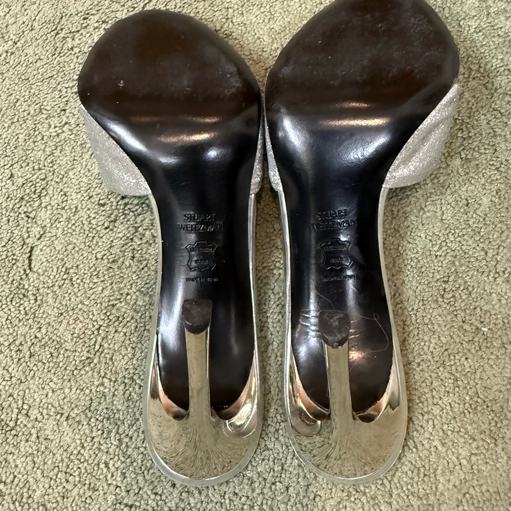 Stuart Weitzman Silver Glitter Slide Sandals EUC - image 4